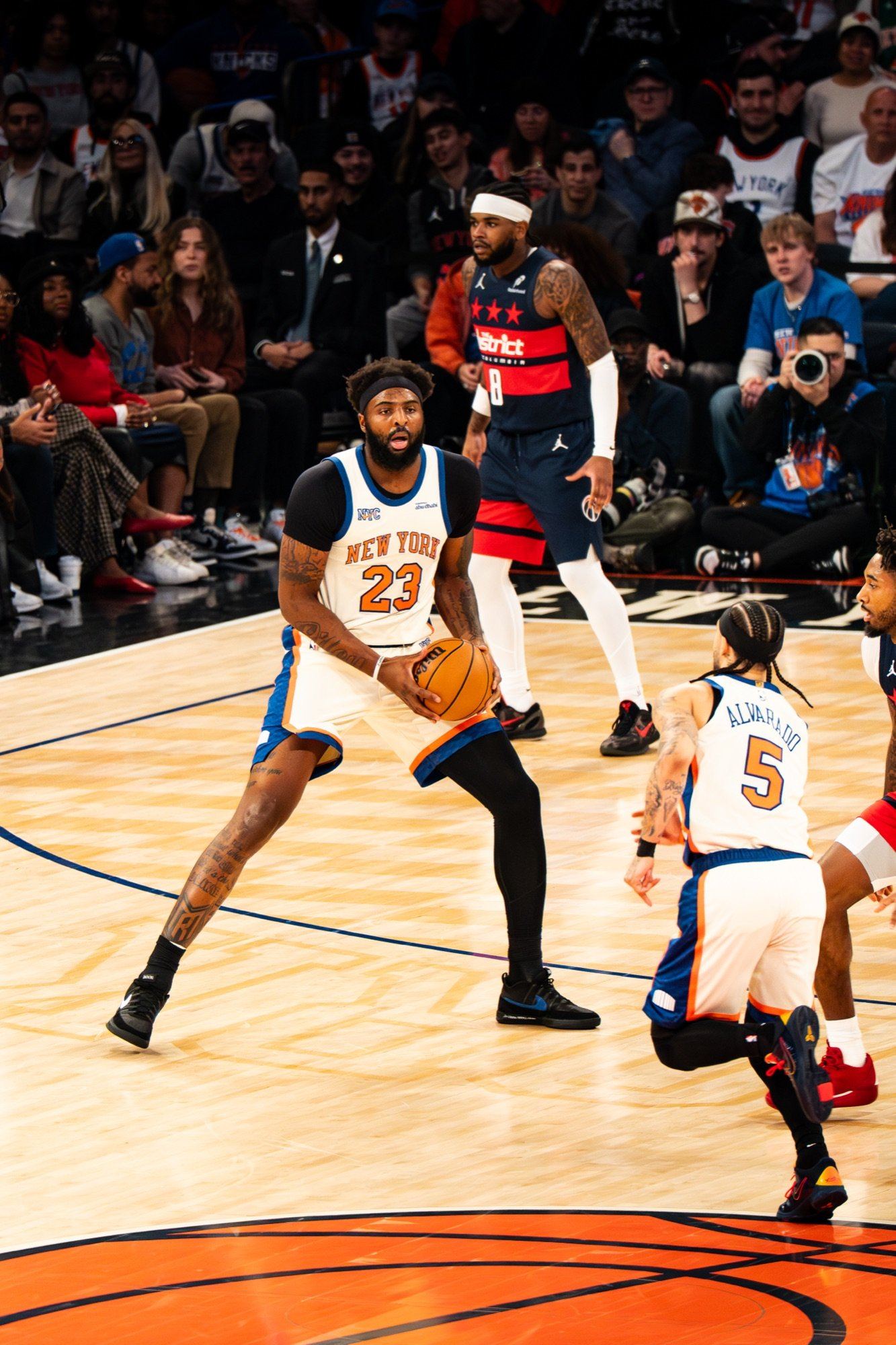 Mitchell Robinson, number 23, with the ball at Madison Square Garden